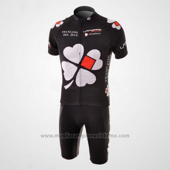 2010 Abbigliamento Ciclismo FDJ Bianco e Nero Manica Corta e Salopette